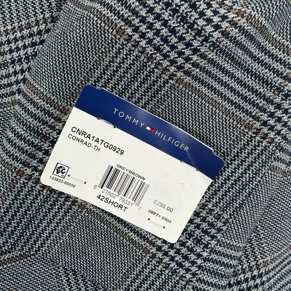 Tommy Hilfiger Mens TH Flex Conrad Modern Fit Check Sport Coat Gray Brown 42S